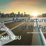 An image of a robot with the words'manufacturing of the future'.