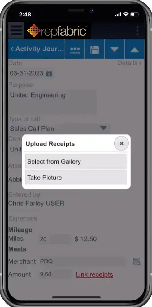 A mobile phone showing the receipts app on the screen.