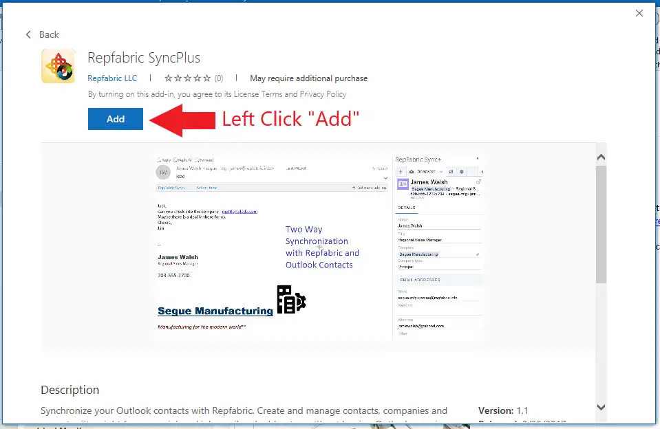 A screenshot of a microsoft outlook email with the add button highlighted.