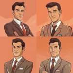 A collage of a man in a suit.