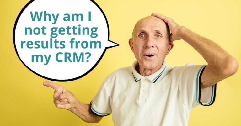 Old bald man with his left hand on his head asking why he's not getting results from his CRM system.